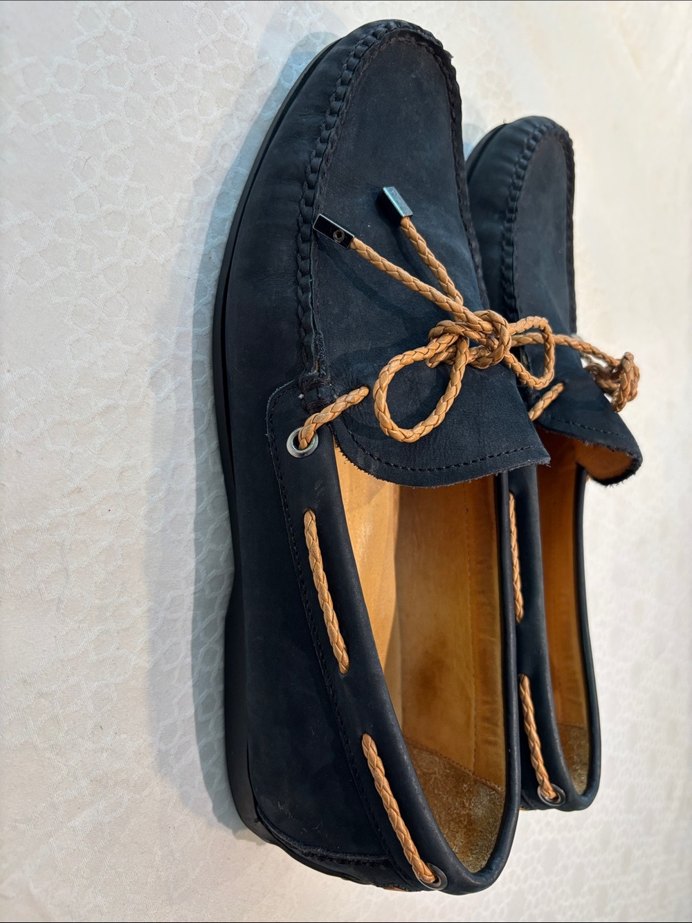 Peter Millar Navy Suede Driving Loafers with Tan Rope Laces - Picture 5 of 9